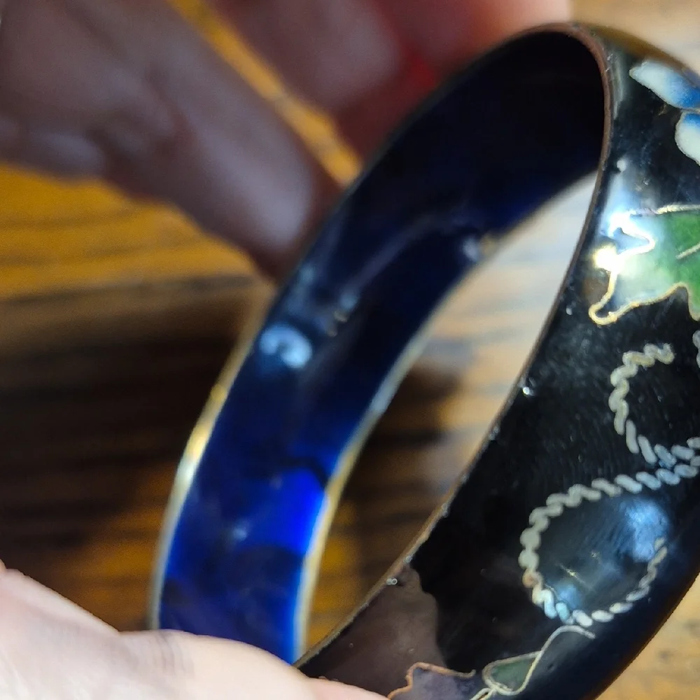 Antique Chinese Cloisonne Enamel Wide Bangle Bracelet - Picture 9 of 11